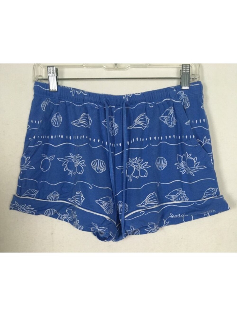 Auden Pajama Shorts Size M Blue with White Sea Shells 2 Pockets Elastic Waist